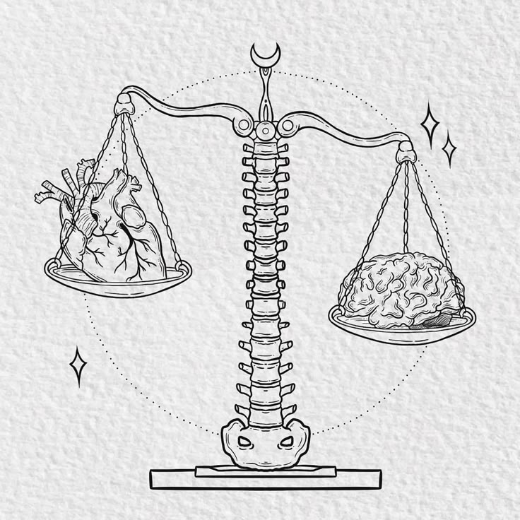 a drawing of the human heart and brain on a scale