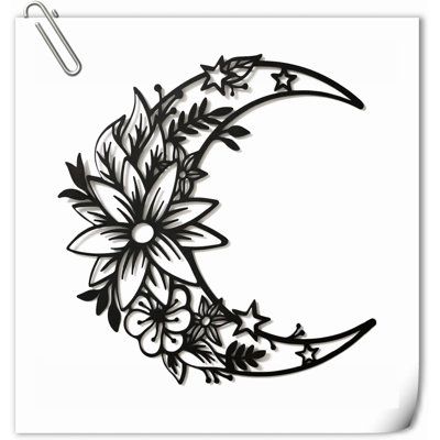 a drawing of a crescent with flowers on it