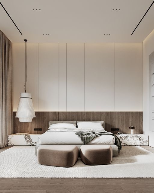 a modern bedroom with white walls and flooring