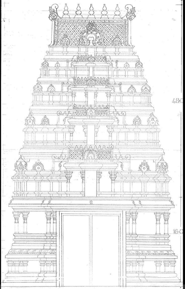 an architectural drawing of a temple in india