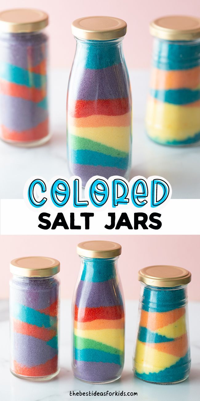 colorful salt jars with text overlay that says colored salt jars