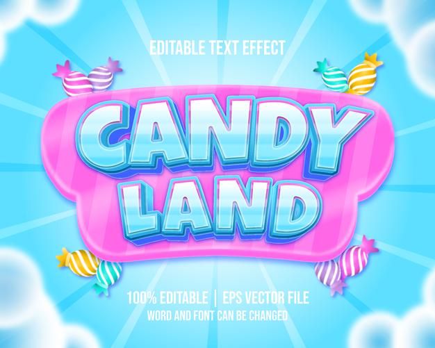 the candy land text effect on a blue background