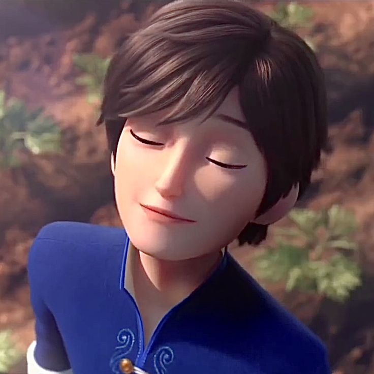 an animated image of a boy with his eyes closed and head tilted to the side