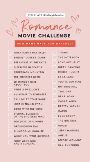 the ultimate list for romantic movie challenge