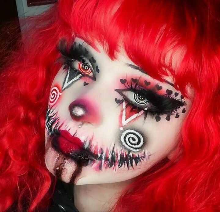 Valentine’s Day Clown Makeup, Clown Alt Makeup, Black And Red Clown Outfit, Creepy Cute Clown Makeup, Demon Clown Makeup, Halloween Makeup Clown Scary, Killer Clown Makeup Scary, Neon Goth Makeup, Creepy Jester Makeup