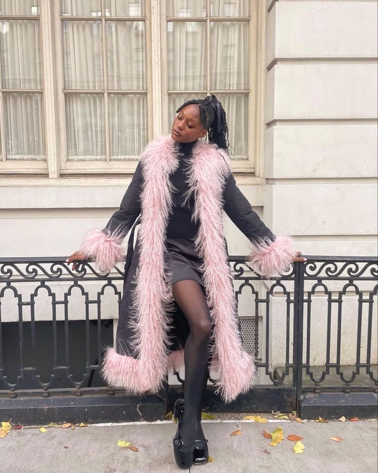 Pink Fur Jacket Outfit, Fav Aesthetic, Pink Fur Coat, Clothes Board, Fall 24, Outfit Check, Fall Fits, Winter Fits, Coat Outfits