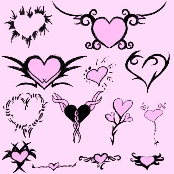 some heart tattoos on a pink background