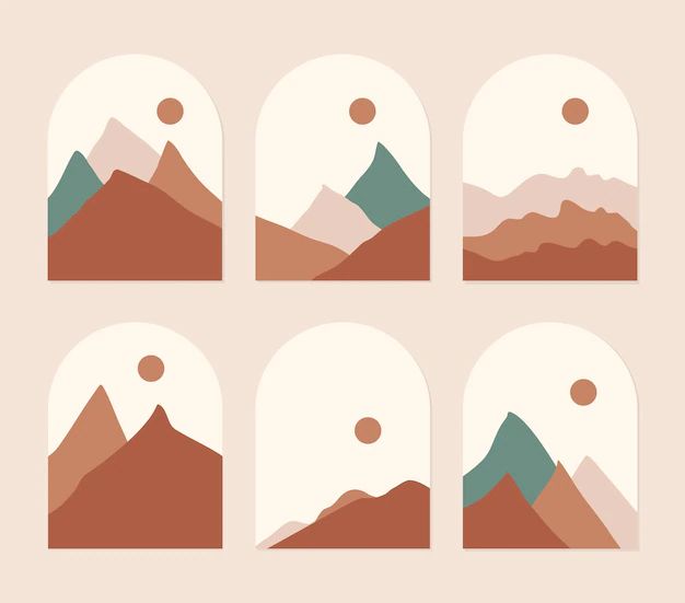 six mountains with different shapes and sizes, each showing the same amount of sunlight in them