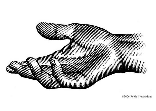 a drawing of a hand holding something in it's palm