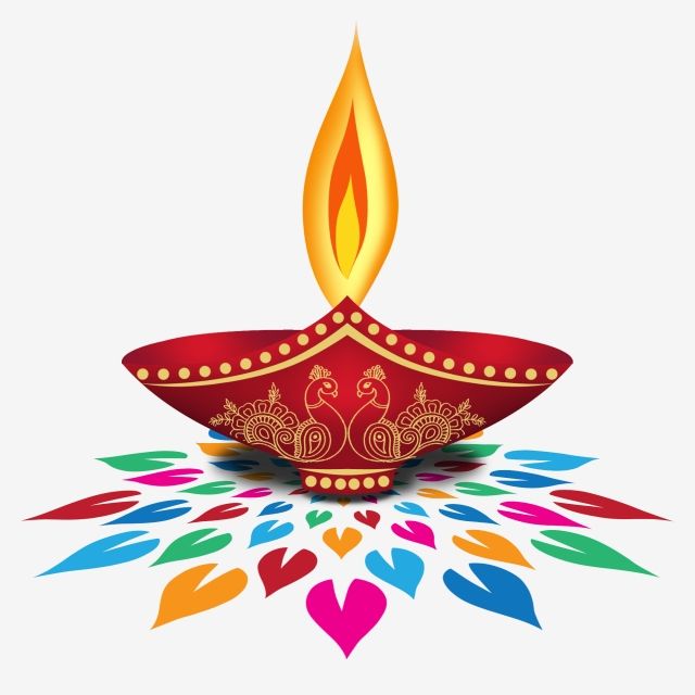 a red diya with colorful designs on it