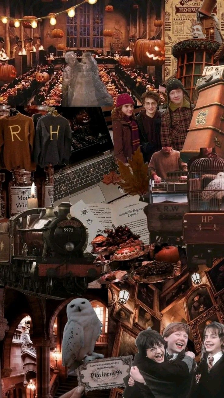 a collage of harry potter images with hogwart's houses