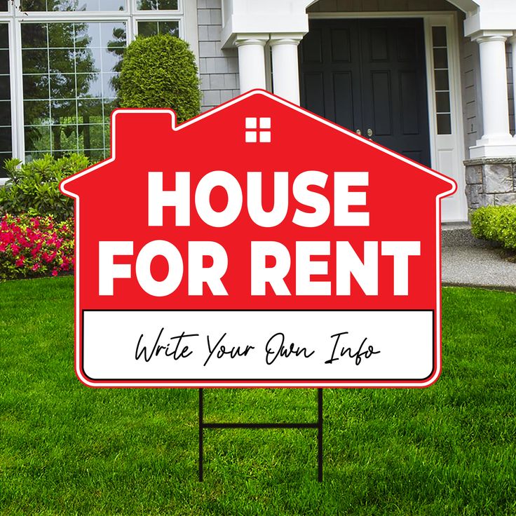 a house for rent sign in front of a home