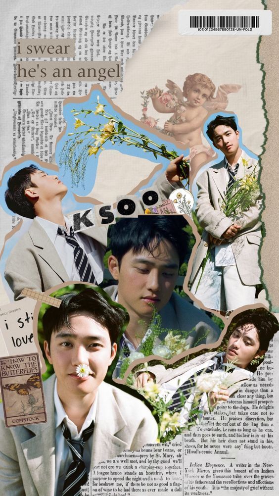 the collage has pictures of men in suits and flowers on them, as well as words that say it's an angel