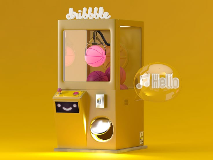 an old fashioned yellow vending machine with the word hello written on it