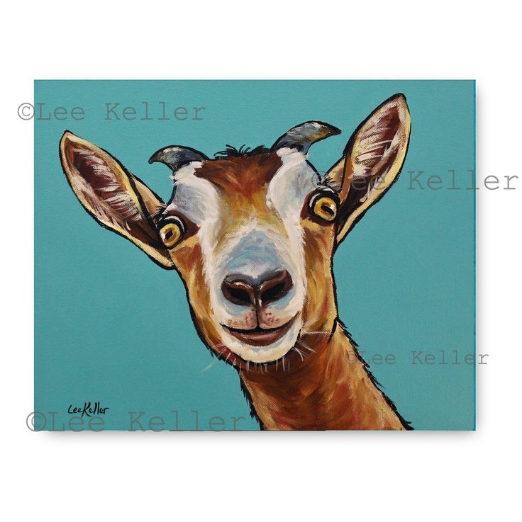 a painting of a goat's face on a blue background