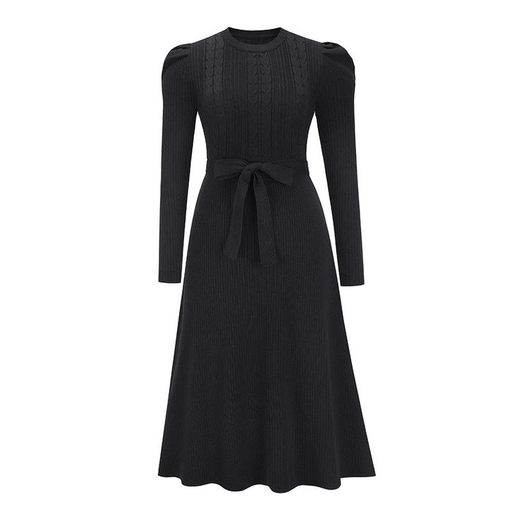 Long Sleeve Knitted Mid-Length Elegant Sweater Dress S Multi-1 RUIGGE - Fashally.com Staff Uniforms, Women Lace Dress, Short Bodycon Dress, Solid Color Sweater, Fine Living, Classy Lady, Long Sleeve Knit Dress, 50 Style, High Waist Fashion