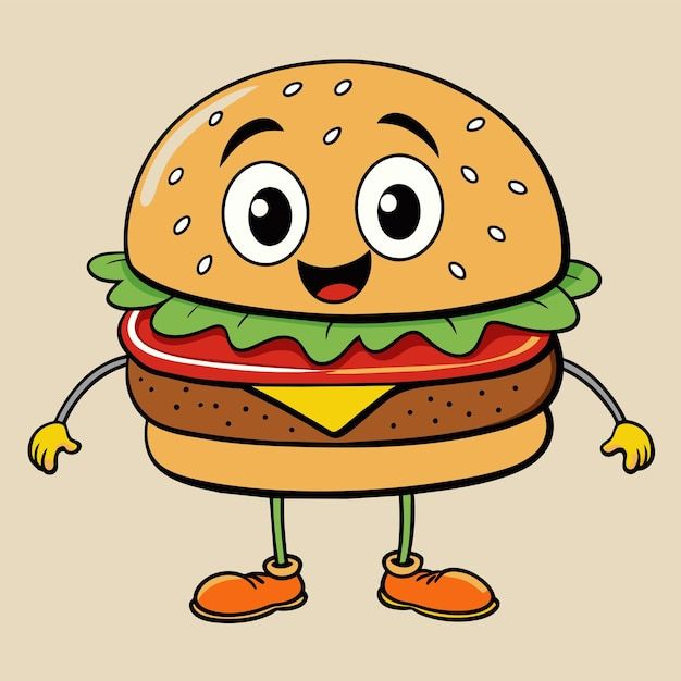 a cartoon hamburger with big eyes and legs