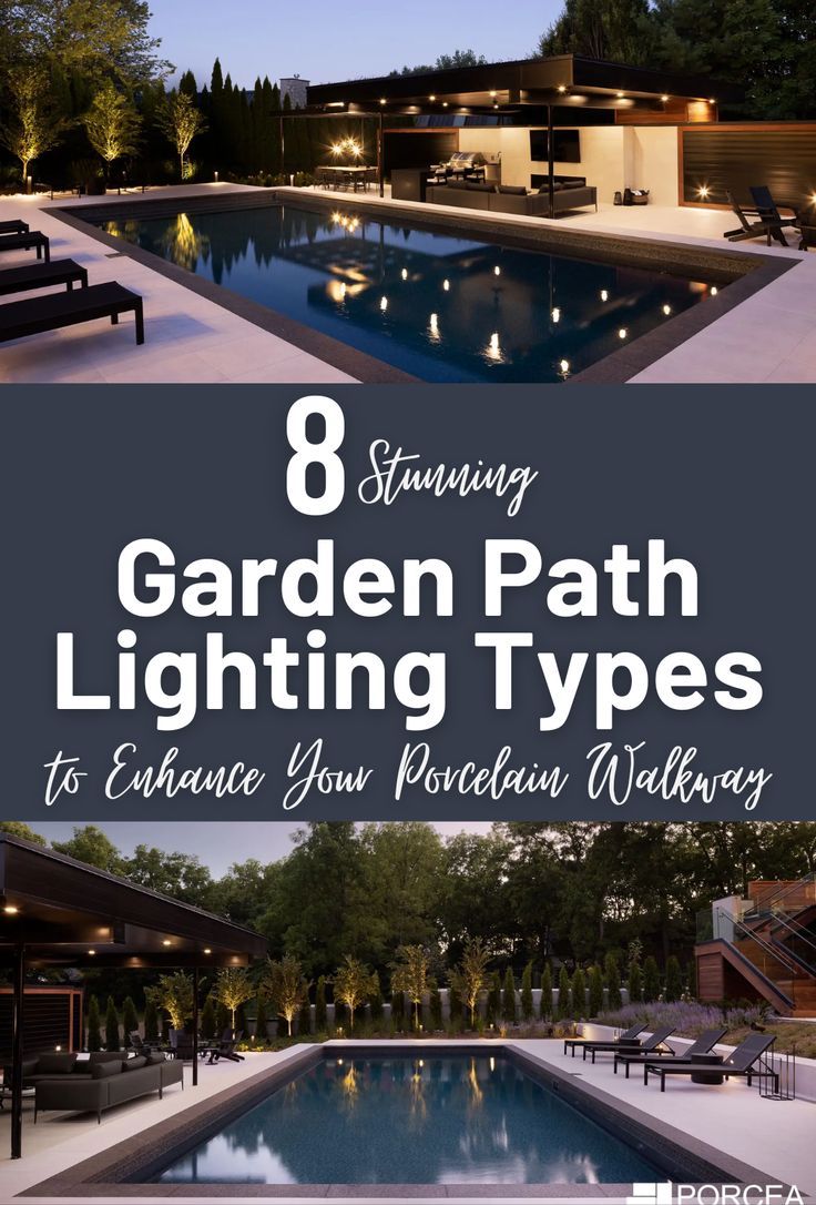 8 Types of Garden Path Lighting to Enhance Your Porcelain Tile Walkway	8 Stunning Garden Path Lighting Types to Enhance Your Porcelain Walkway Tile Walkway, Garden Path Lighting, Path Lighting, Outdoor Porcelain Tile, Ideas For Garden, Recessed Lights, Pathway Lights, Patio Flooring, Bollard Lighting