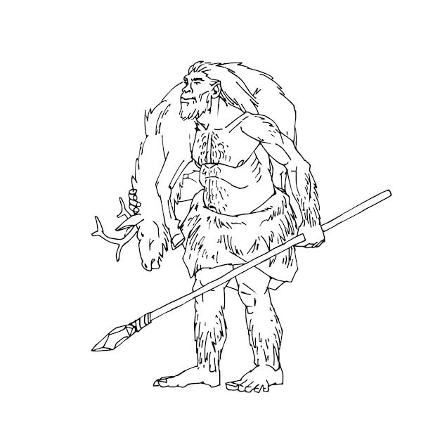 a black and white drawing of a man with a spear