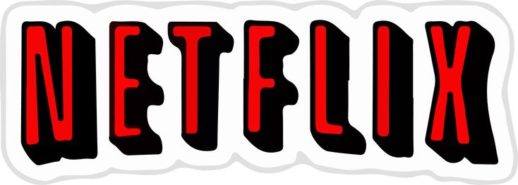 the word netflix written in red and black on a white sticker that says netflix