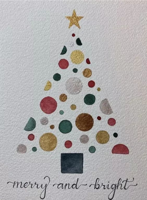 a christmas tree made out of different colored circles and dots with the words merry and bright written on it