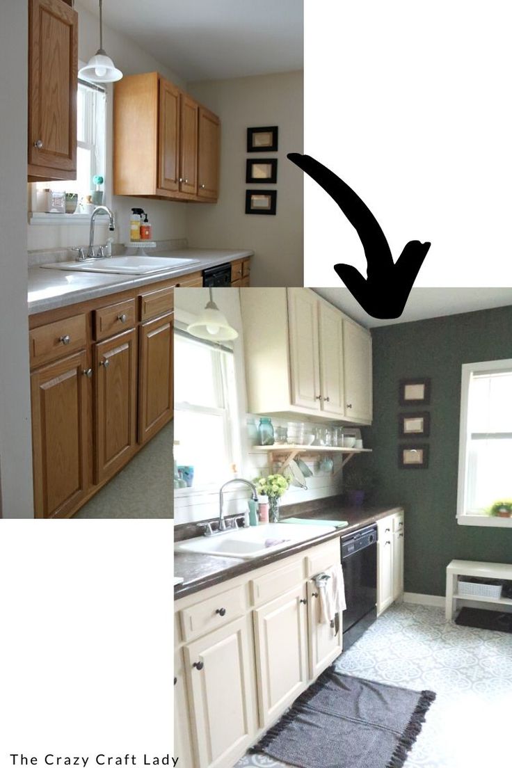 before and after pictures of a kitchen with white cabinets