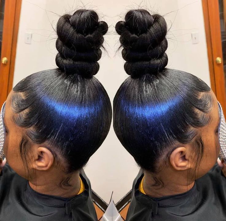 Weave Buns For Black Women, Up Ponytail Hairstyles Black Women, 3part Ponytail, Sleek High Bun Black Women, Ponytail Updo For Black Women, Pony Tail Hairstyles For Black Women Buns Top Knot, Knot Ponytail Black Hair, Ninja Bun Hairstyles For Black Women, Bun Ponytail Black Hair