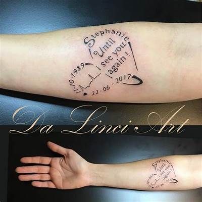 two different tattoos on the arms and legs, one with words written in cursive writing