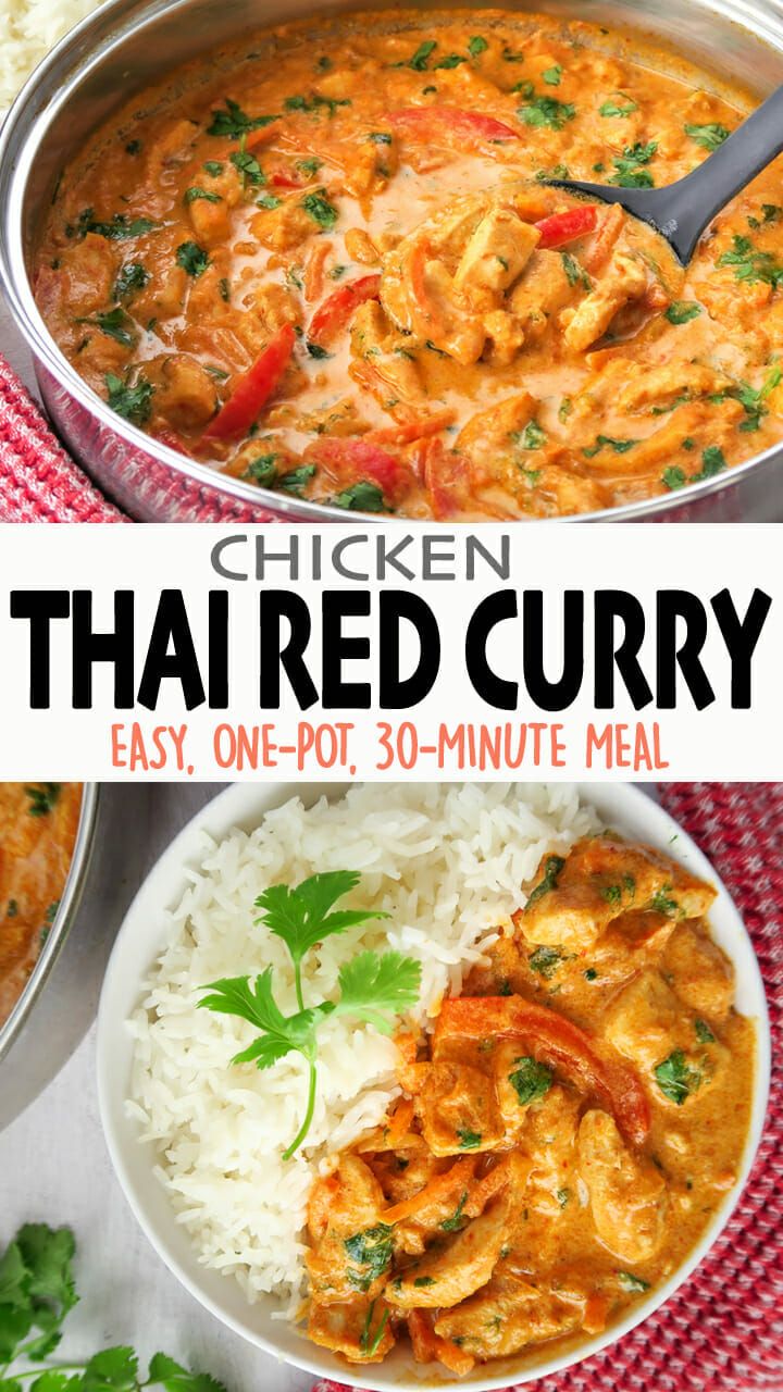 chicken thai curry with rice and garnishes in bowls on a red checkered tablecloth