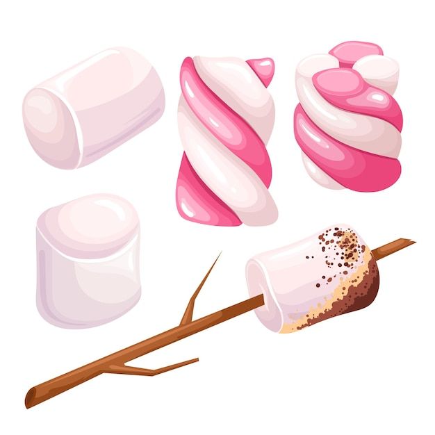 an assortment of different types of candy on sticks and spoons, including marshmallows