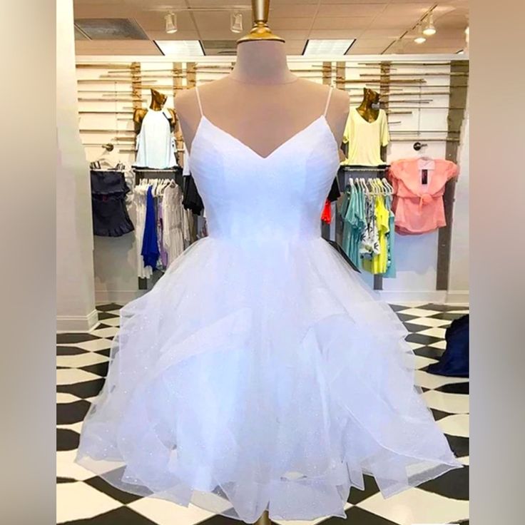 This Dress Is A Size 8 And Has Never Been Worn Before Brand New Cheap White Twirl Dress For Dress-up, Semi Formal Dresses For Teens White, Pagent Dresses For Teens White, Snowball Dance Dresses Baby White, White Short Dress Teen, White Quinceanera Dresses Luulla, Prom Dresses Short White, Short White Prom Dresses, White Prom Dress Short