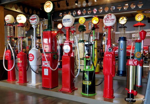 many different types of gas pumps on display