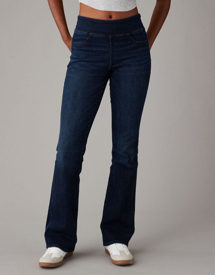 AE Luxe Pull-On High-Waisted Kick Bootcut Jean Classic Stretch High Waist Flare Jeans, Casual Stretch Flare Jeans For Workwear, How To Wear Bootcut Jeans, White Jeans Men, Candle Pedestal, Athletic Fit Jeans, Graphic Tee Dress, Bootcut Jean, Mens Loungewear