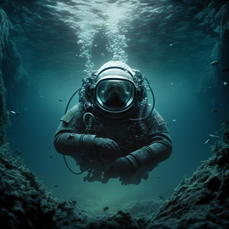 a man in a diving suit is underwater