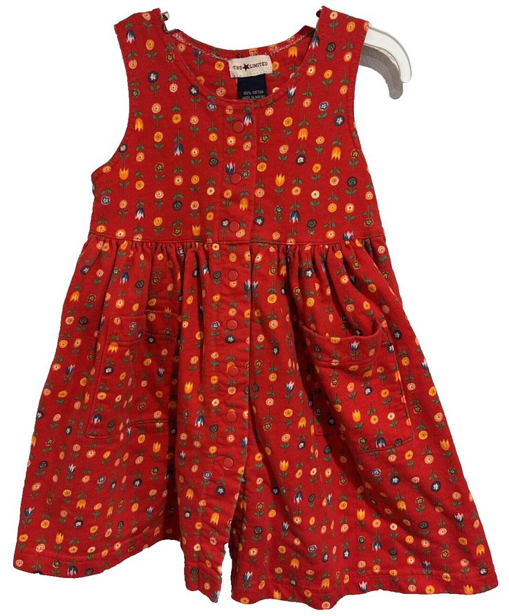 Vintage Toddler Jumper Dress Sleeveless Button Front Red Blue Floral Size 2 Toddler Jumper Dress, Vintage Jeans Mens, Store Boutique, Vintage Toddler, Vintage Denim Jeans, Womens Sleeveless Tops, Womens Vintage Dresses, Women's Nightgowns, Baby & Toddler Clothing