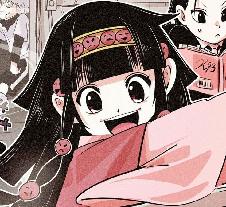 an anime character with long black hair and big eyes, wearing a tiara in front of other characters