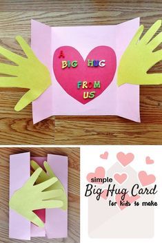 handprinted greeting card made from paper and folded in the shape of a heart