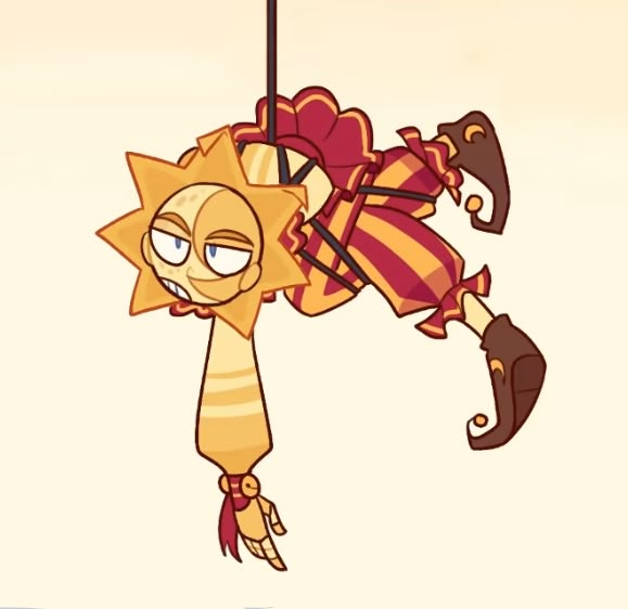 a cartoon character hanging upside down from a pole