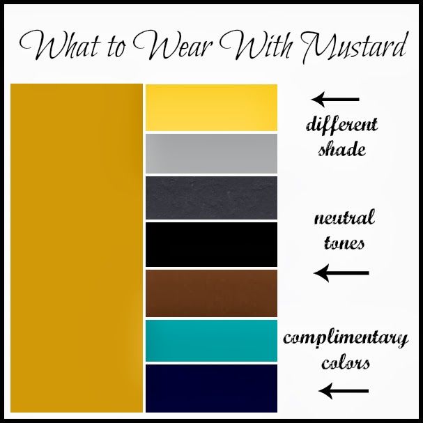 what to wear with mustard yellow, black and blue colors in the same color scheme