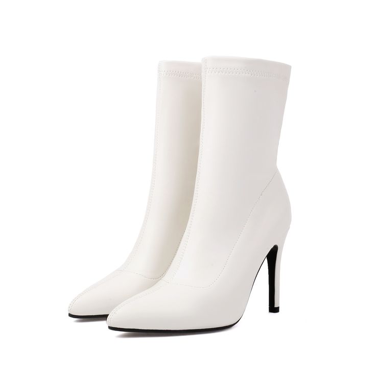 Shop White Vegan Leather Sock Boots Stiletto Heel Pointed Toe Ankle Boots for Women color White for Anniversary, Dancing Club, Hanging out, Party, Work with worldwide Free shipping & Free return. Leather Sock Boots, Dancing Club, Pointed Toe Ankle Boots, Ankle Boots For Women, Sock Boots, Leather Socks, Boots For Women, White Shop, Stiletto Heel