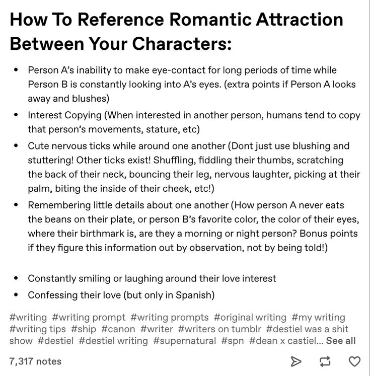 an article about how to reference romantic attraction between your character and the text below it