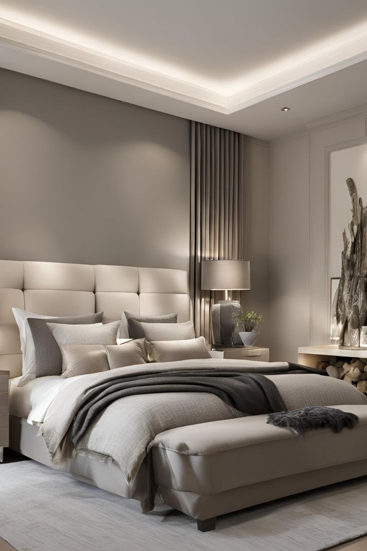 #BEAUTY, #RELATIONSHIPS #Fashion #Animals #Outfits #Winter Outfits #Animals Grey And Beige Bedroom Ideas, Grey And Beige Bedroom, Mustard And Grey Bedroom, Beige Bedroom Ideas, Black And Grey Bedroom, Gray Upholstered Headboard, Light Gray Bedroom, Serene Aesthetic, Grey Bedroom Ideas