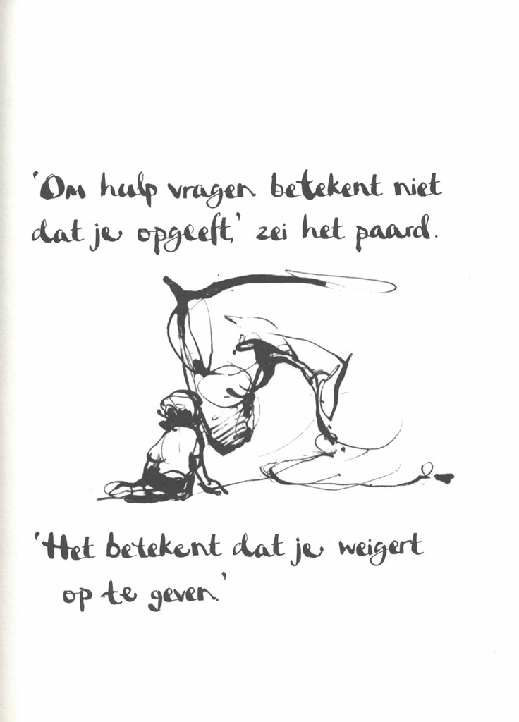 an open book with a drawing of a man kneeling down on the ground next to another person