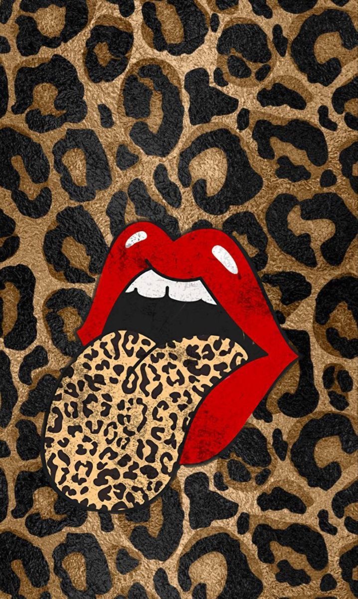 a painting of a woman's lips and leopard print