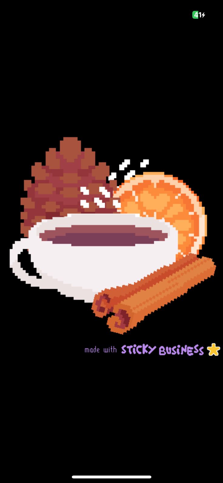 an old school pixel art style coffee cup with cinnamon and star stick on the side