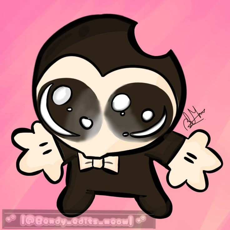 a drawing of a cartoon character wearing a black suit and bow tie with eyes wide open