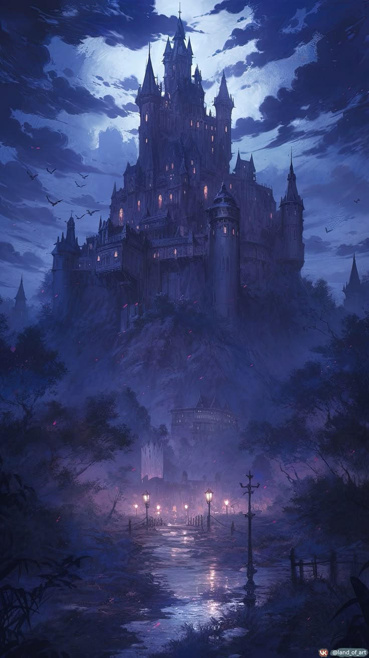 an image of a castle in the sky at night