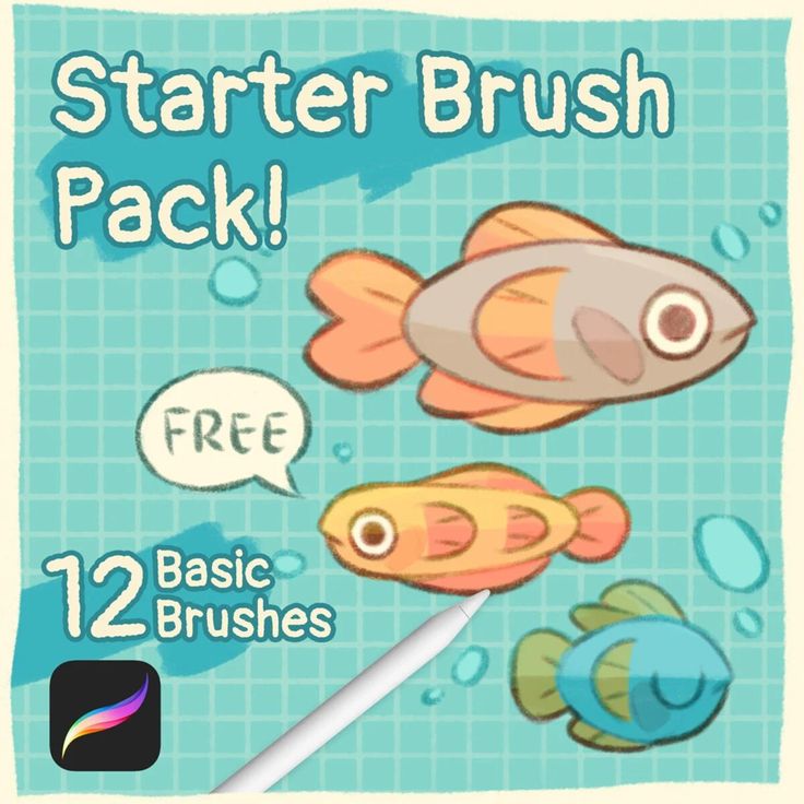 an image of a cartoon fish with text that says starter brush pack