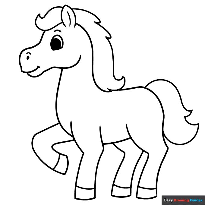 a cartoon horse that is outlined in the shape of a pony with long manes