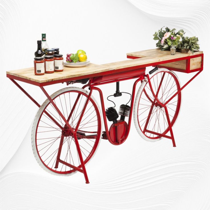 Luca Bicycle Bar Counter Red 1 Antique Bar Cabinet, Bicycle Bar, Sofa Bar, Hand Carved Furniture, Console Tv, Furniture Cleaner, Antique Bar, Stall Designs, Wood Console Table